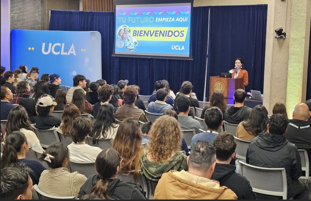 Laura C. Chávez-Moreno speaking at the UCLA Welcome event for newly admitted students. May 6, 2025